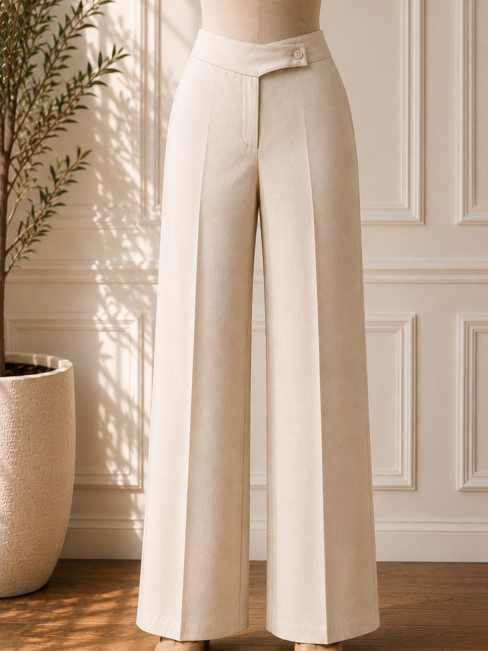 Georgiou Studio Linen Blend Wide Leg Pants Khaki Fully Lined NWT 8